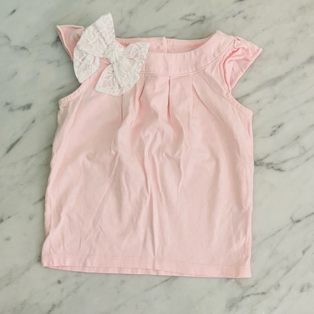 Janie and Jack Pink Top with White Lace Bow